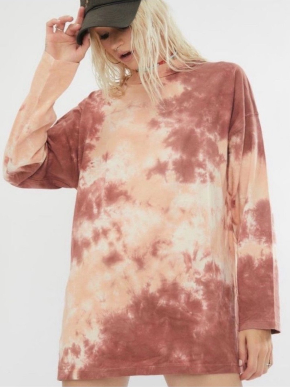 Free People We The Free Tie-Dye Long Sleeve Tunic in Rust & Cream